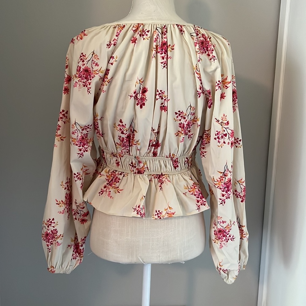 Free People Floral Milkmaid Peplum Top | Small | Cream & Pink - Picture 2 of 5